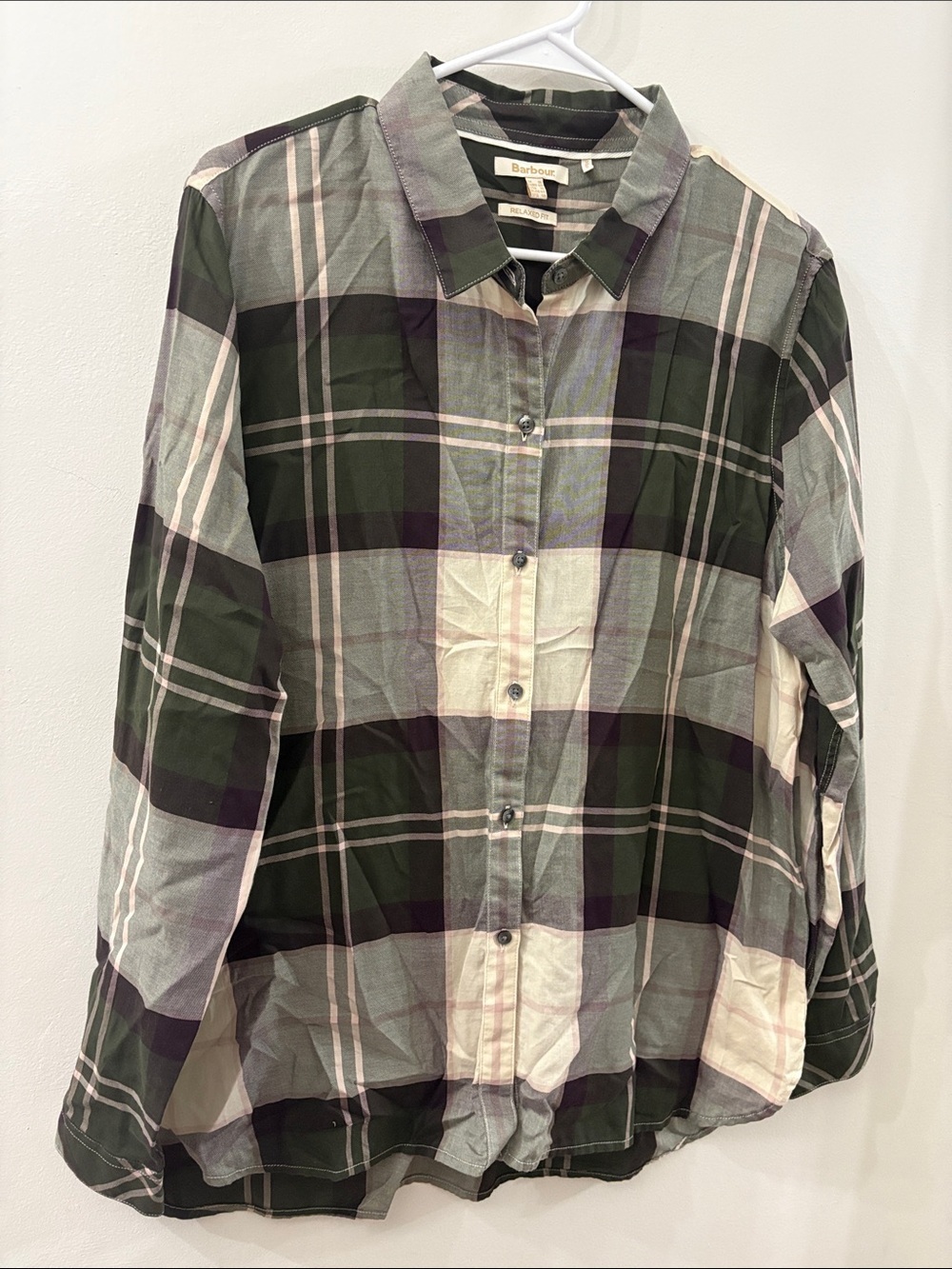 Barbour women’s size 12 - Green Plaid Button-Down Shirt - relaxed fit